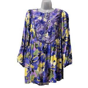 NWT Figueroa & Flower Sz XL RayonFlowered Mid Sleeve Blouse Lavender 3/4 Sleeves